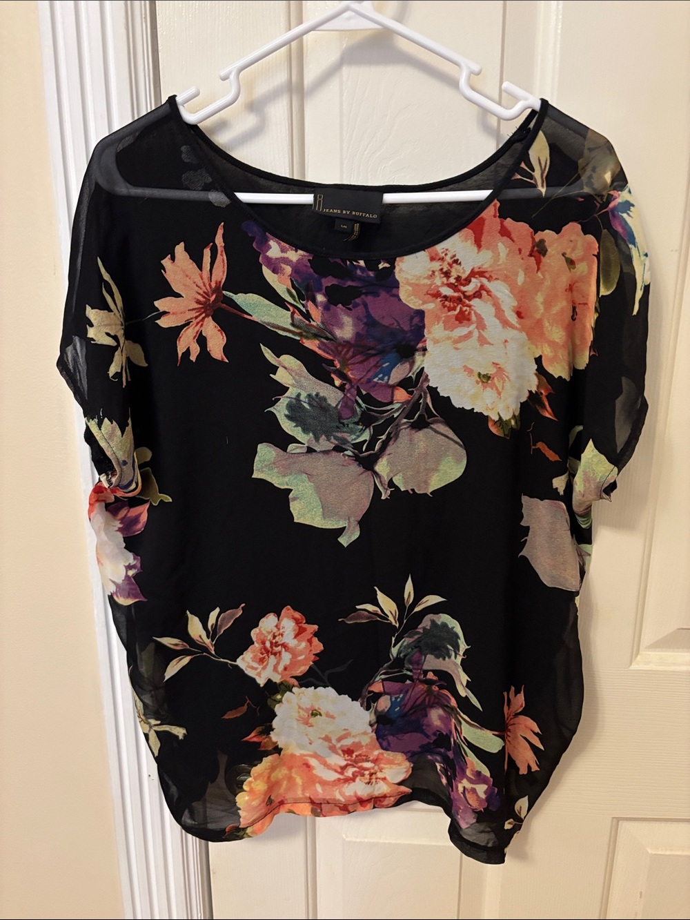 Buffalo David Bitton Black Floral Sheer Blouse